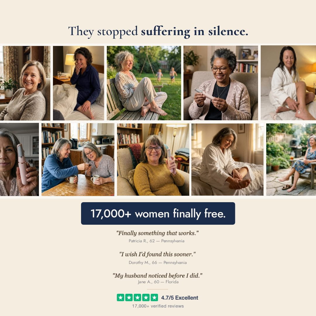 Grid of 10 real women 55-70 years old sharing their Velara Grace 
experience — 17,000 five-star Trustpilot reviews for dry cracked 
heel treatment.